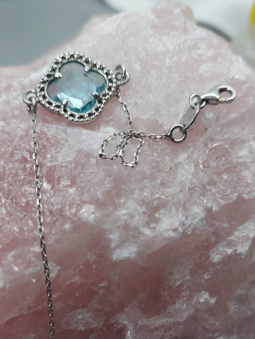 Dyadema Sterling Silver Bracelet with Aquamarine Clover Gemstone